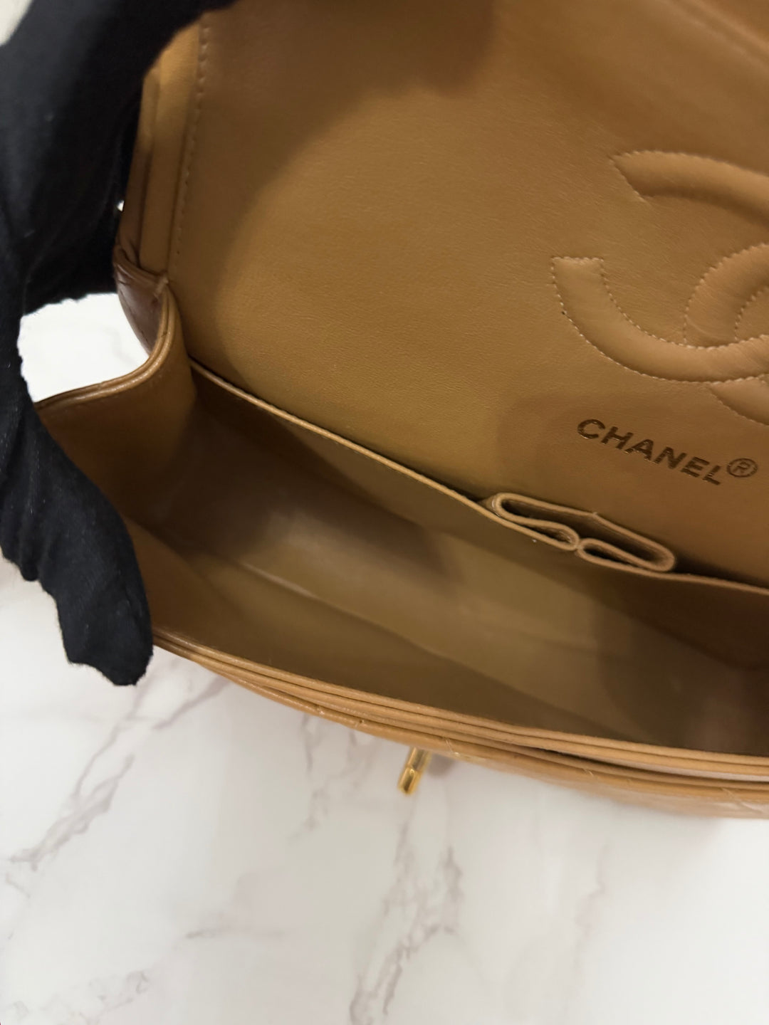 CHANEL series 4 Vintage 24K GHW Dark Beige Lambskin Timeless Classic Medium Double Flap Bag