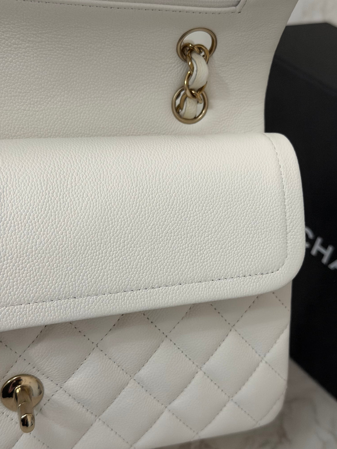CHANEL 2023 White Caviar LGHW Medium ML Timeless Classic Double Flap Bag