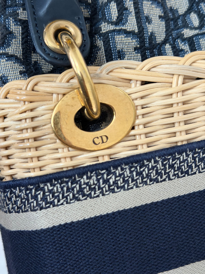 DIOR Lady Dior Wicker Bag Oblique Canvas in Black and Cream size Mini