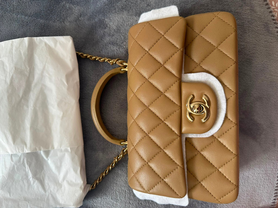 CHANEL Dark Beige LGHW Top Handle Mini Rectangular Flap Bag