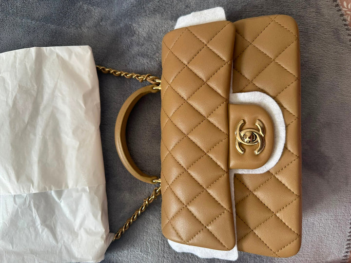 CHANEL Dark Beige LGHW Top Handle Mini Rectangular Flap Bag