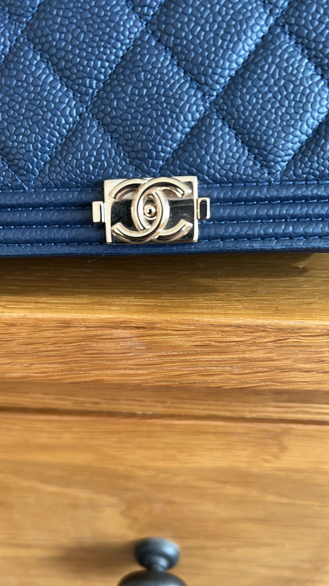 CHANEL series 28 Navy caviar LGHW Boy Wallet On Chain (WOC)