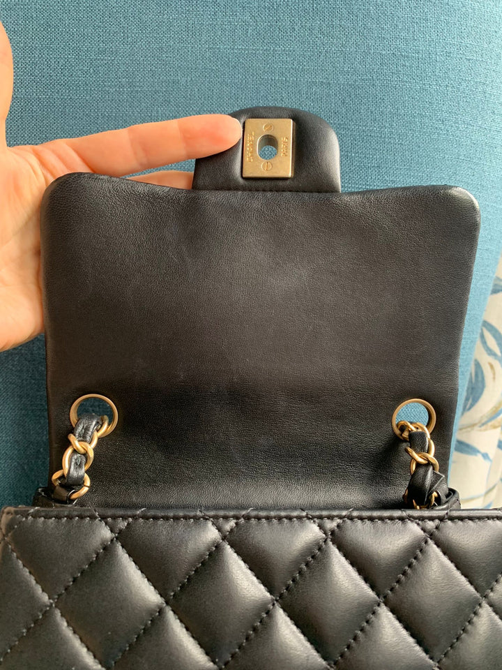 Chanel series 27 Black Lambskin LGHW Square Mini Flap Bag