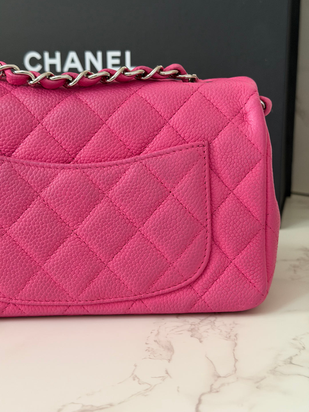 CHANEL series 17 2012/2013 Suede Hot Pink Caviar SHW Mini Rectangular Flap Bag