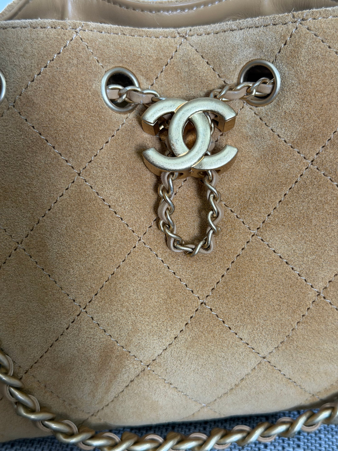 CHANEL 26C Dark Beige Camel Suede U5319 Aged GHW Mini 25 Hobo Bag