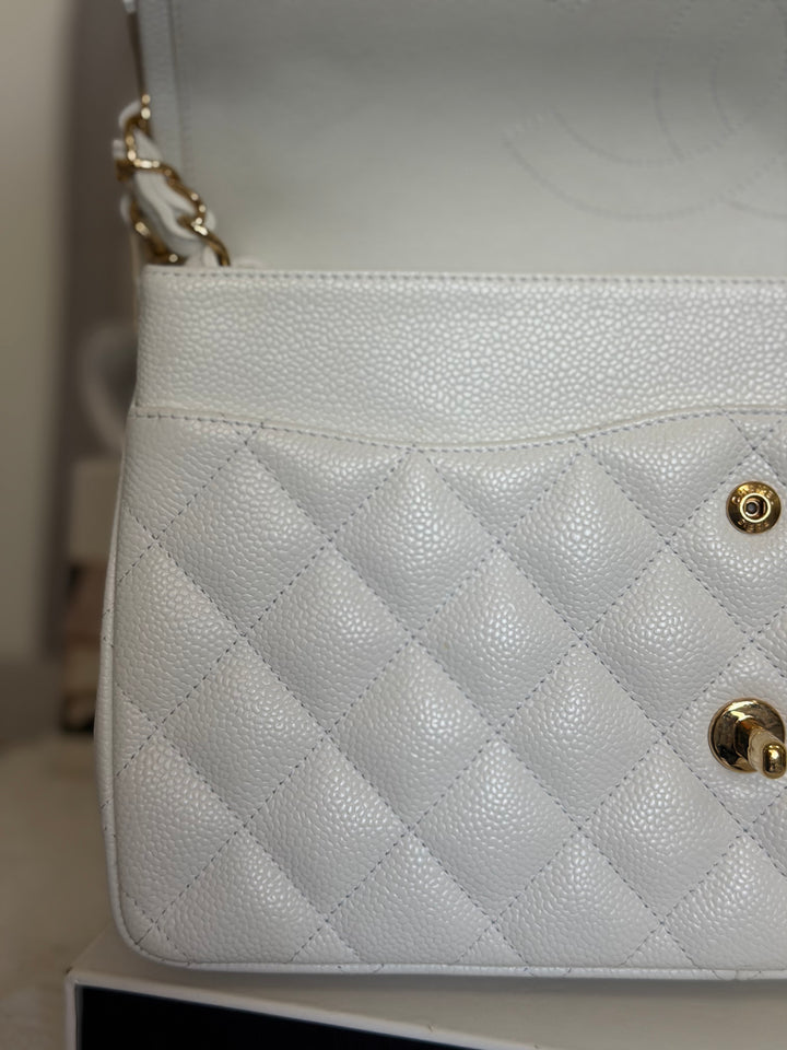 CHANEL White Caviar GHW Jumbo Double Flap Classic Bag 2010