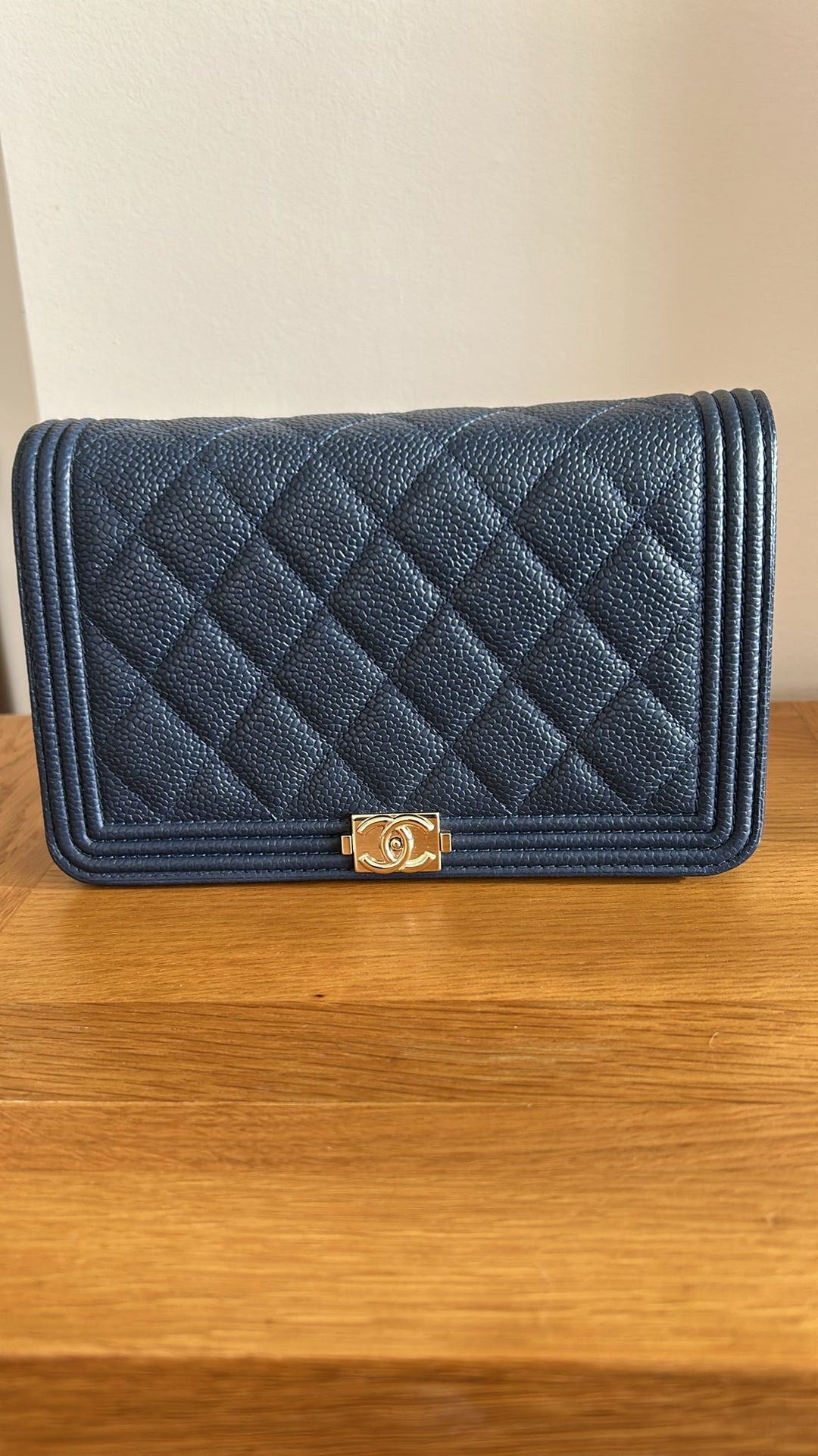 CHANEL series 28 Navy caviar LGHW Boy Wallet On Chain (WOC)