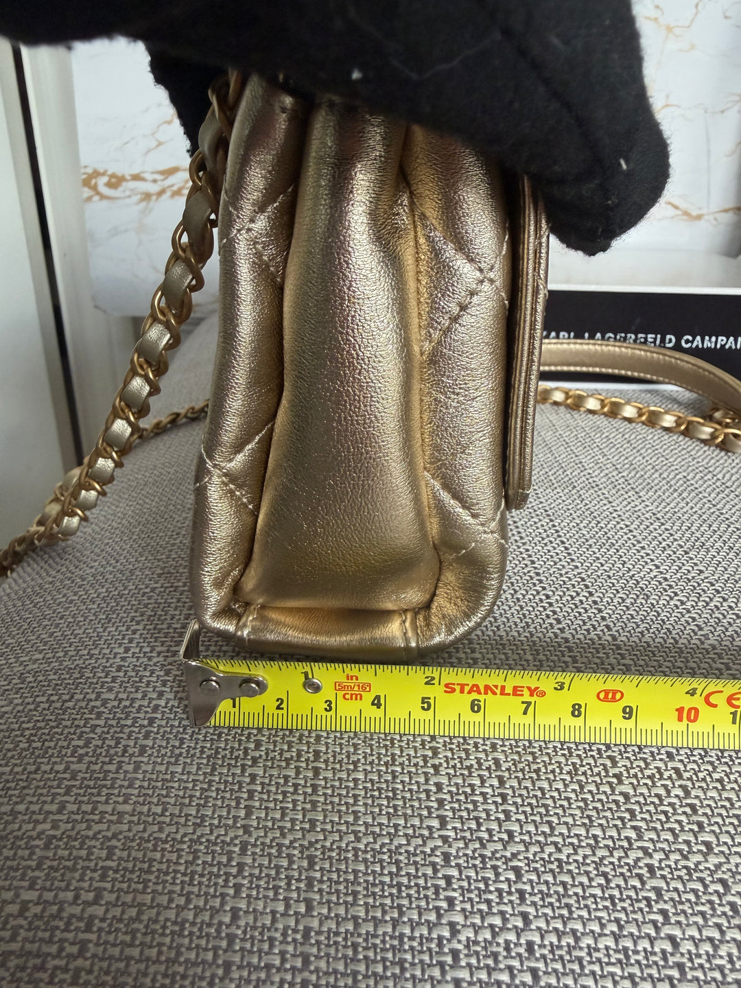 CHANEL Gold Metallic Lambskin CC Crystal Logo Chain Flap Bag 2022