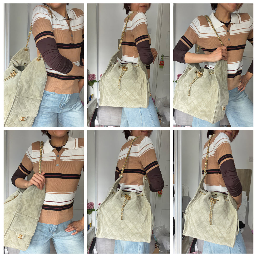 CHANEL 25C 2025 Khaki Suede Aged GHW 25 Hobo Bag size Medium