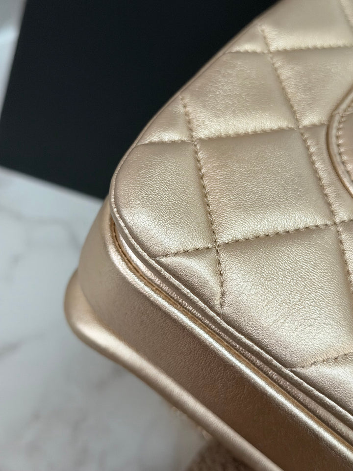 CHANEL series 30 Metallic Gold Lambskin LGHW Trendy CC top Handle Bag with non detachable Strap size SMALL 2020