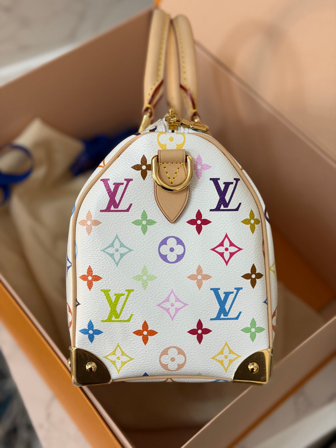 LOUIS VUITTON LV TM x LV Takashi Murakami Blanc White Multicolored Monogram canvas Speedy Bandouliere 25