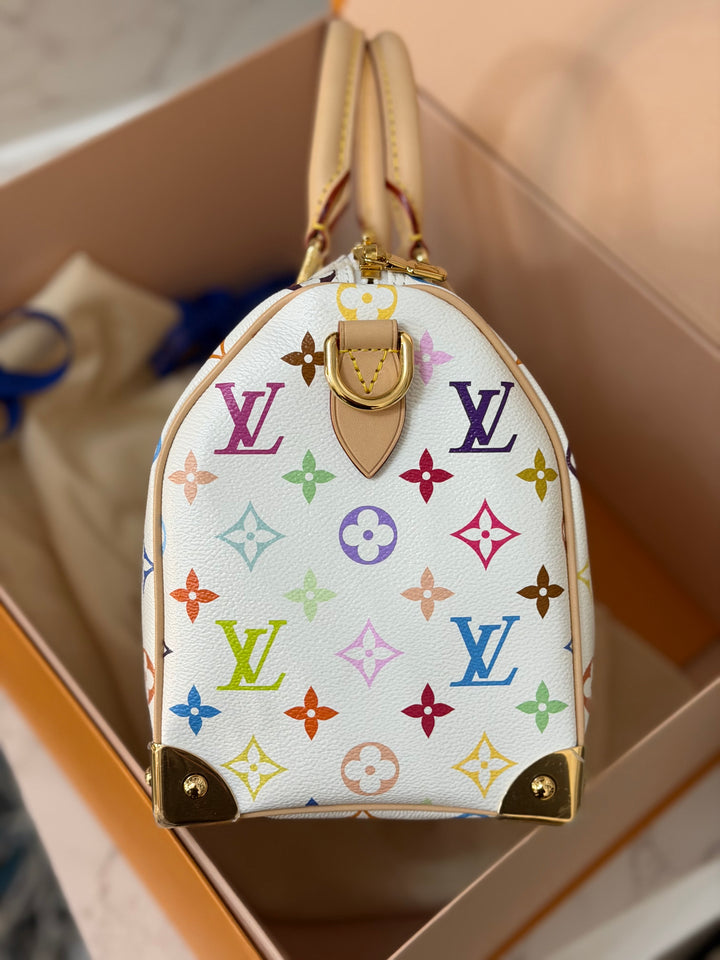 LOUIS VUITTON LV TM x LV Takashi Murakami Blanc White Multicolored Monogram canvas Speedy Bandouliere 25