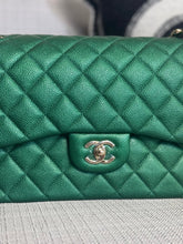 Load image into Gallery viewer, Chanel series 25 18S 2018 Spring/Summer Collection Pearly Emerald Green Caviar Champagne GHW Jumbo Timeless Classic Double Flap Bag
