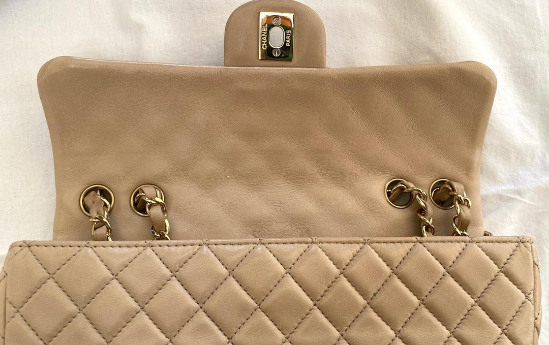 CHANEL Beige Lambskin Valentine East West Flap Bag series 13 with Charms