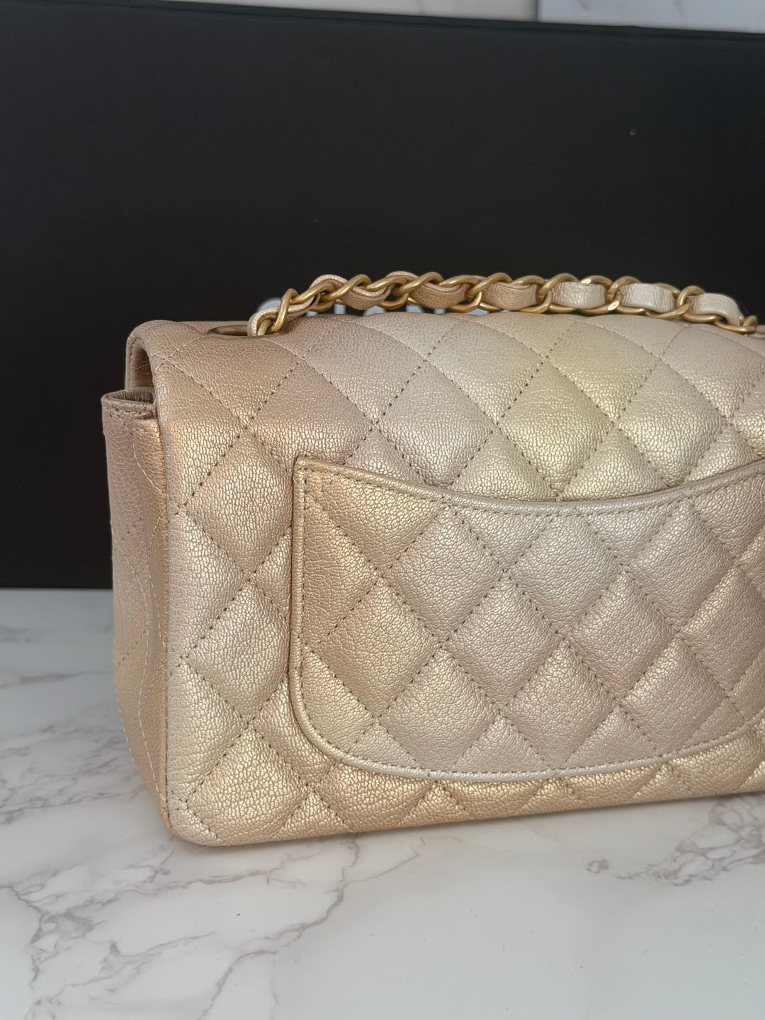 CHANEL 22P Gold Silver Ombré Goat skin Mini Rectangular Flap Bag with Aged GHW 2022