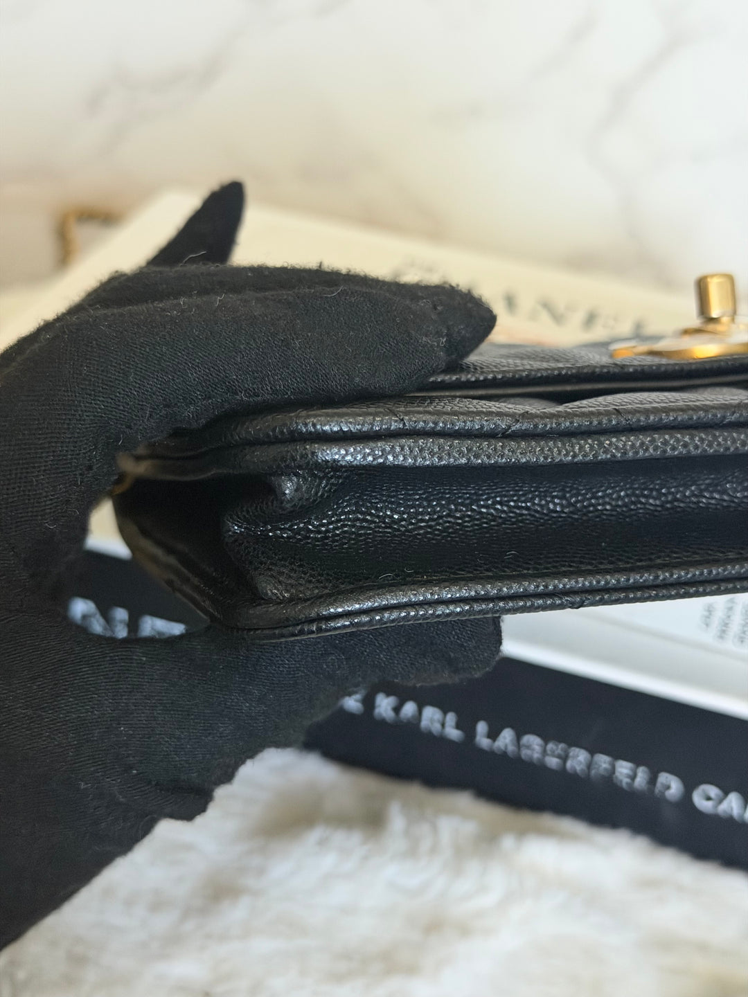 CHANEL Camellia Turnlock Black Lambskin Brushed GHW Classic Wallet on Chain (WOC) microchip 2023