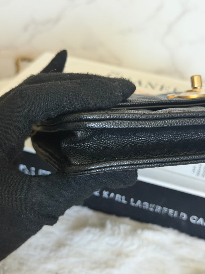 CHANEL Camellia Turnlock Black Lambskin Brushed GHW Classic Wallet on Chain (WOC) microchip 2023