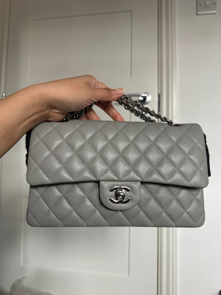 CHANEL series 19 Grey Caviar SHW Medium ML Double Flap Bag 14B collection 2014