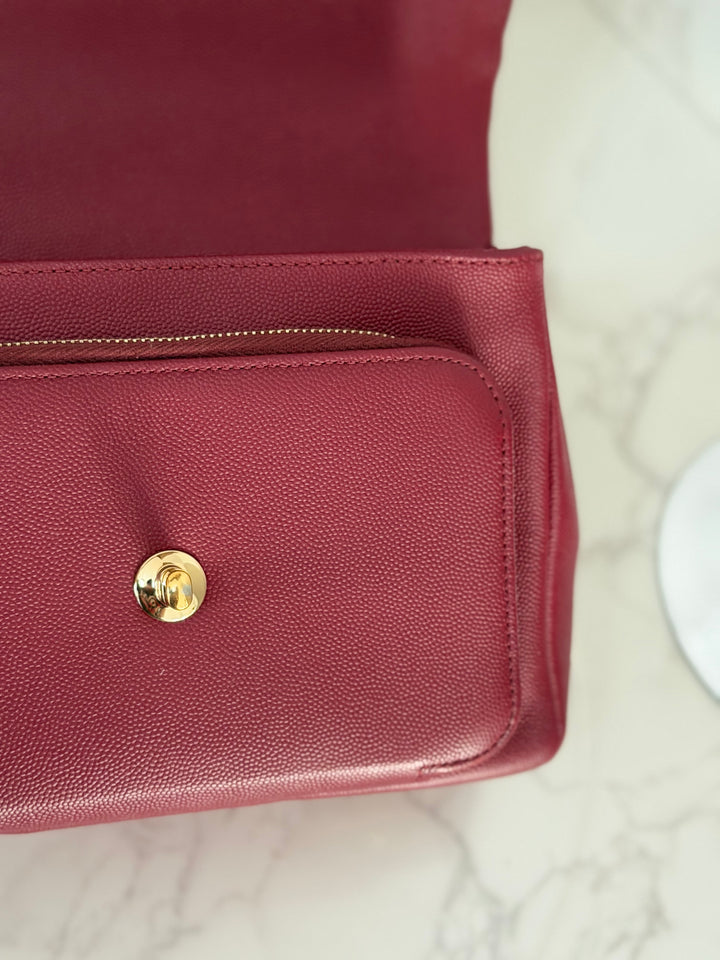 Chanel series 28 19B Collection 2019 Burgundy Caviar Business Affinity Flap Bag with Champagne GHW size Medium