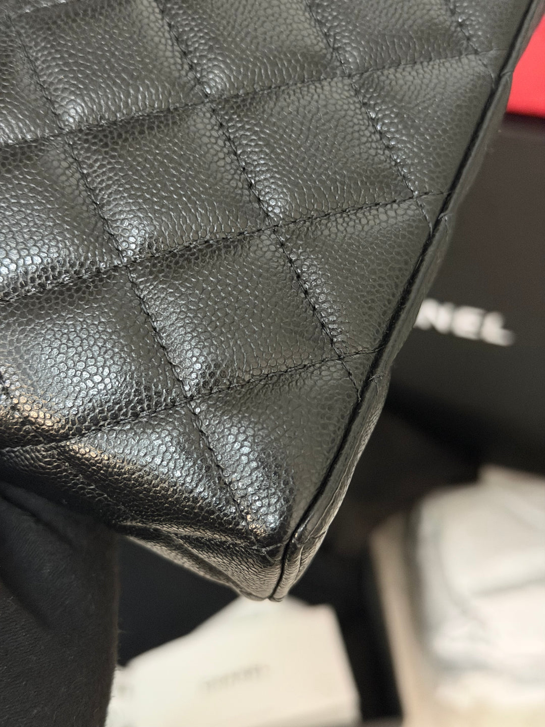 CHANEL Black Caviar LGHW Long Vanity with top handle and detachable chain