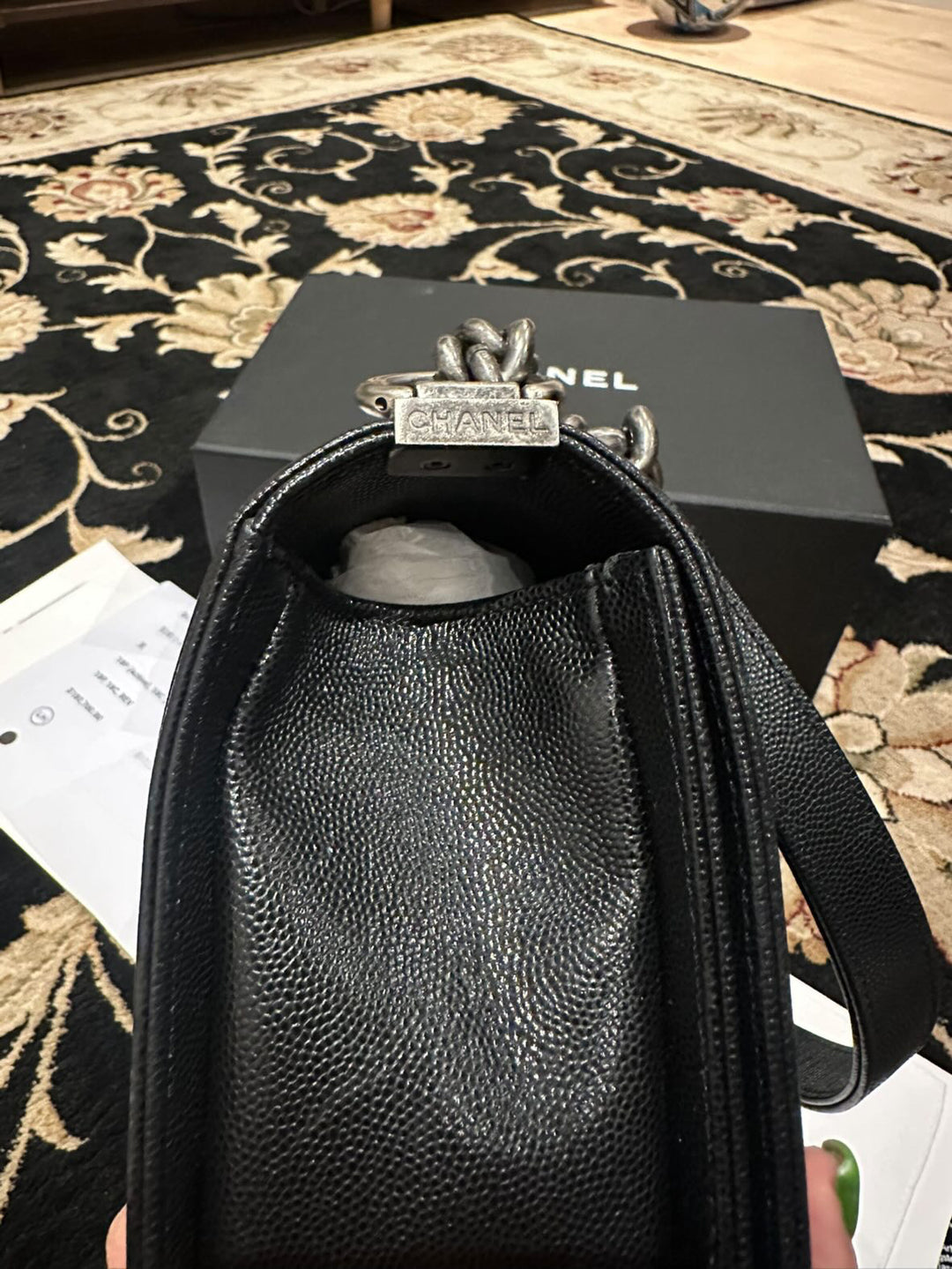 CHANEL series 20 2014/2015 Black Caviar Ruthenium Hardware Old Medium Le Boy Flap Bag
