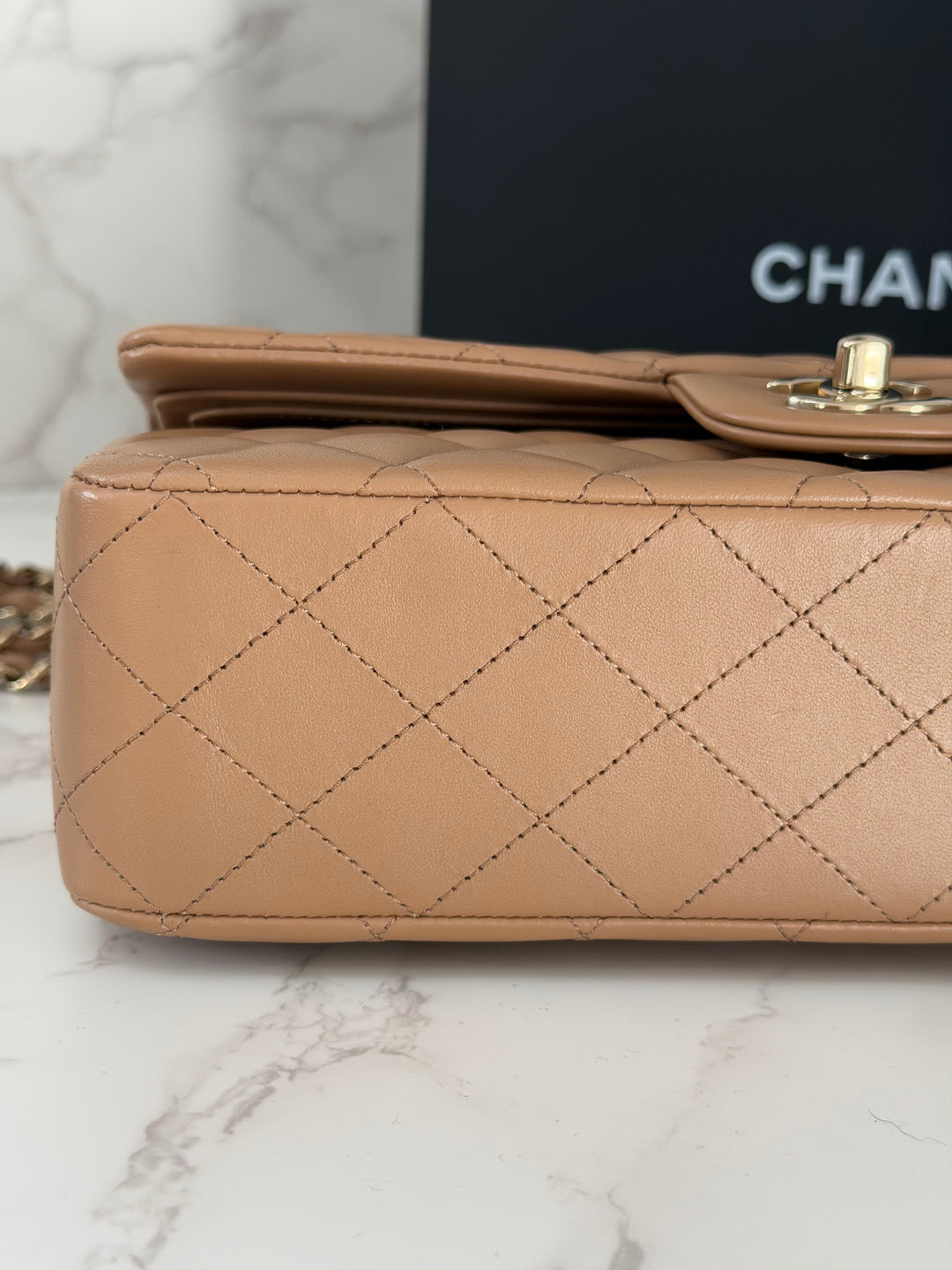 CHANEL 22K 2022 Dark Beige Lambskin LGHW Medium ML Timeless Classic Double Flap Bag