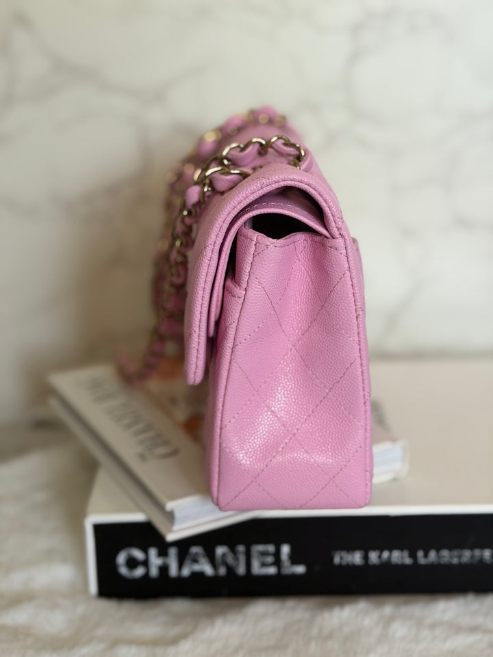 CHANEL 23P Mauve Pink Caviar Small Timeless Classic Double Flap Bag 2023