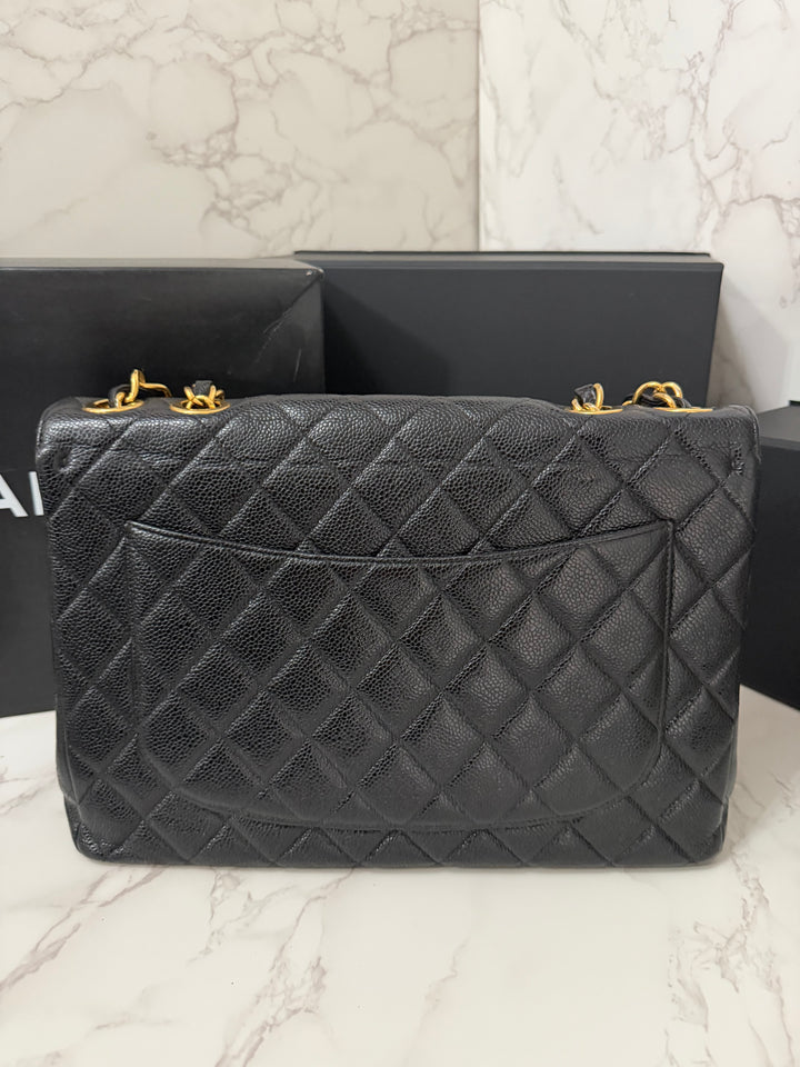 Chanel Series 7 24K GHW Black Caviar Vintage Jumbo Single Flap Bag 2008/2009