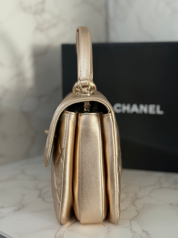 CHANEL series 30 Metallic Gold Lambskin LGHW Trendy CC top Handle Bag with non detachable Strap size SMALL 2020