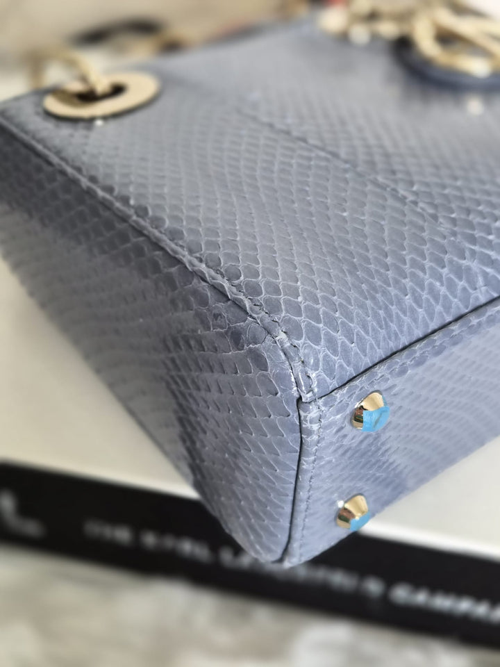 DIOR Lady Dior MINI in Blue Grey Python Leather LGHW 2020