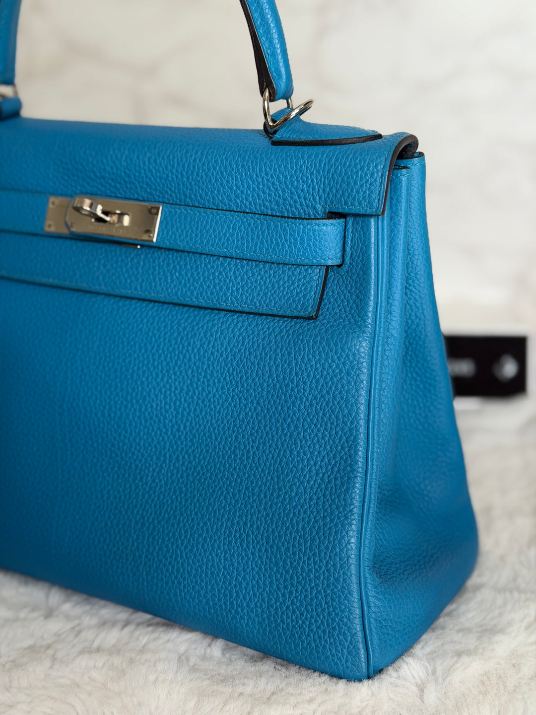 HERMÈS Bleu Frida Togo Leather PHW Kelly 28 Bag Stamp A 2017