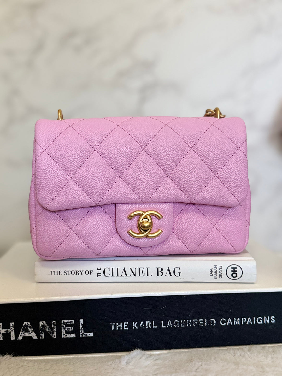 CHANEL 23P Mauve Pink Caviar Heart Adjustable Chain Aged GHW Mini Flap Bag 2023