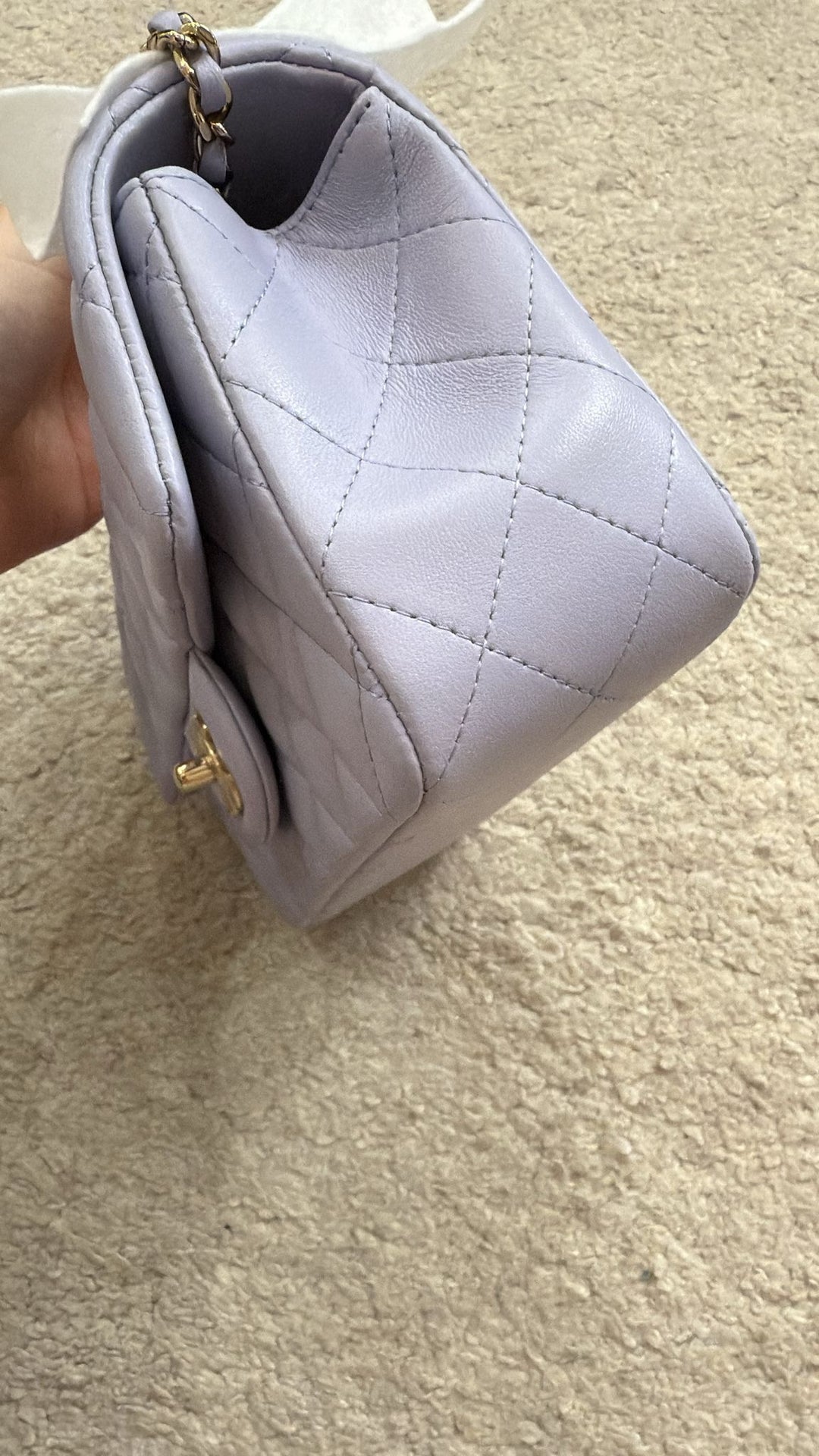 CHANEL 21K collection 2021 Light Purple Lambskin LGHW Mini rectangular flap bag with Leather Top Handle