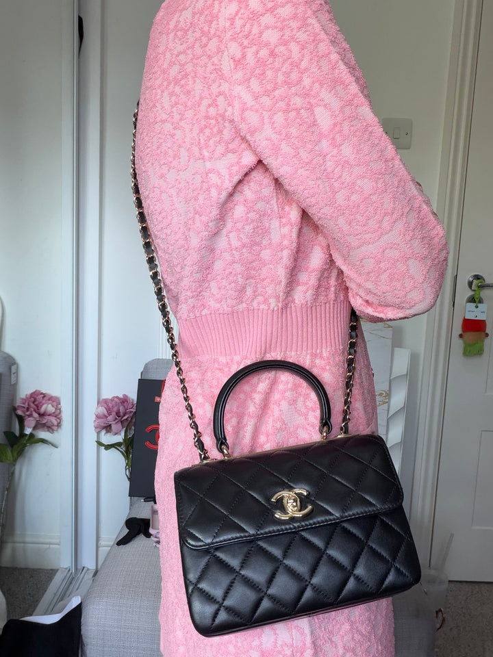 CHANEL Black Lambskin LGHW Trendy CC Flap Bag size MINI 8 inches with detachable Strap 2023/2024