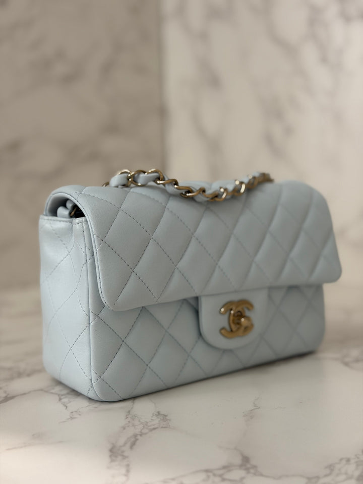 CHANEL 25S collection 2025 Light Baby Blue Lambskin LGHW Mini Rectangular Flap Bag