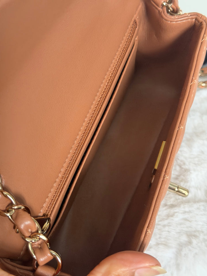 CHANEL 22S Caramel Brown NB356 Lambskin LGHW Mini Rectangular Flap Bag 2022