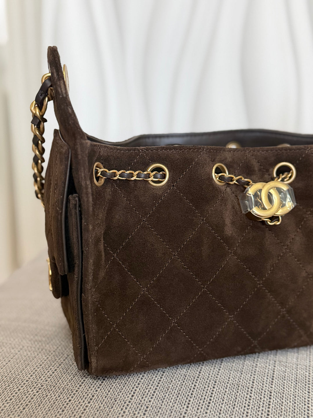 CHANEL 26C collection 2025/2026 Brown Suede Leather Mini 25 Hobo Bag with aged GHW