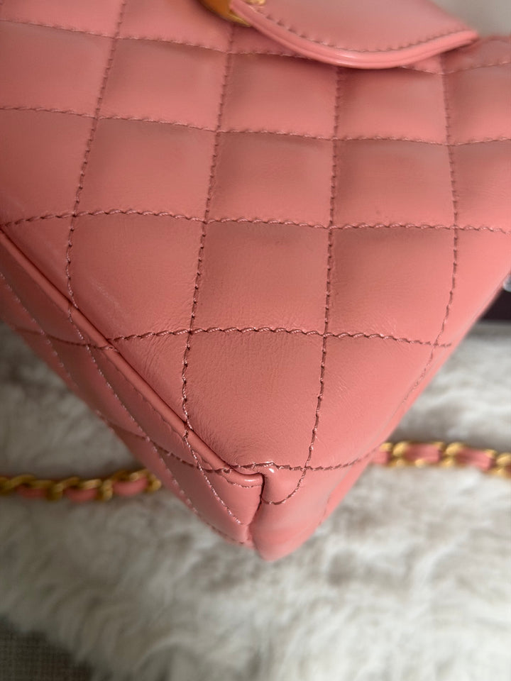 CHANEL Pink Calf skin aged GHW Kelly Shopping Tote Bag size Small 19 cms
