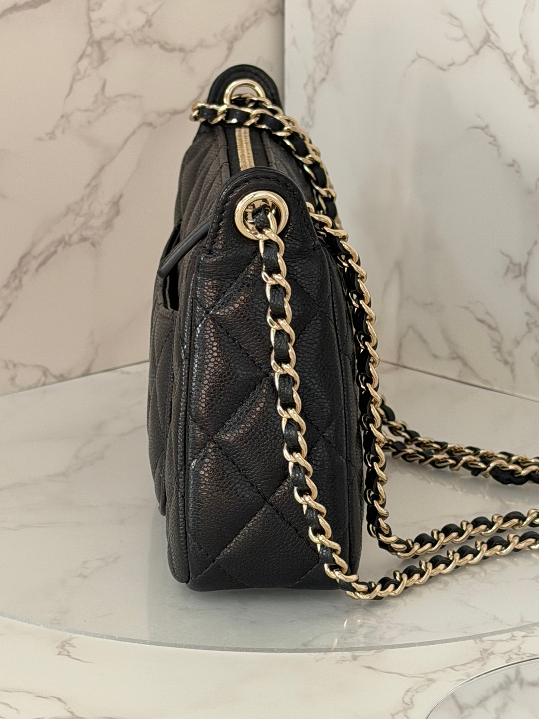 CHANEL New style Clutch/Wallet on Chain WOC in Black caviar LGHW and Burgundy lining 2025