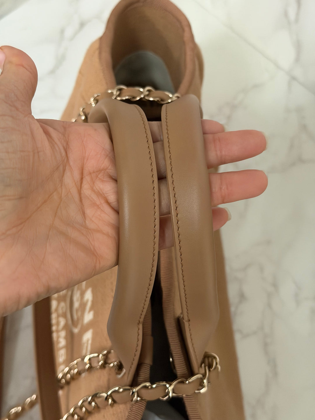 CHANEL 24P collection 2024 Beige Tweed Deauville Tote size Small with top handle LGHW and pouch