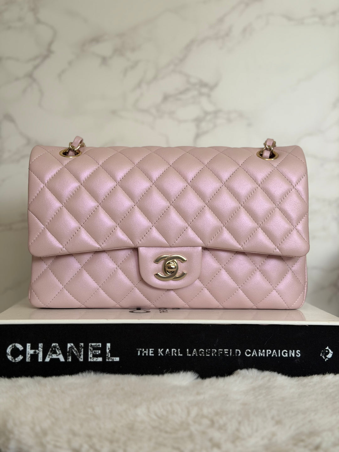 CHANEL 21S iridescent Pink Calf Skin LGHW Medium ML Timeless Classic Double Flap Bag series 31 2021