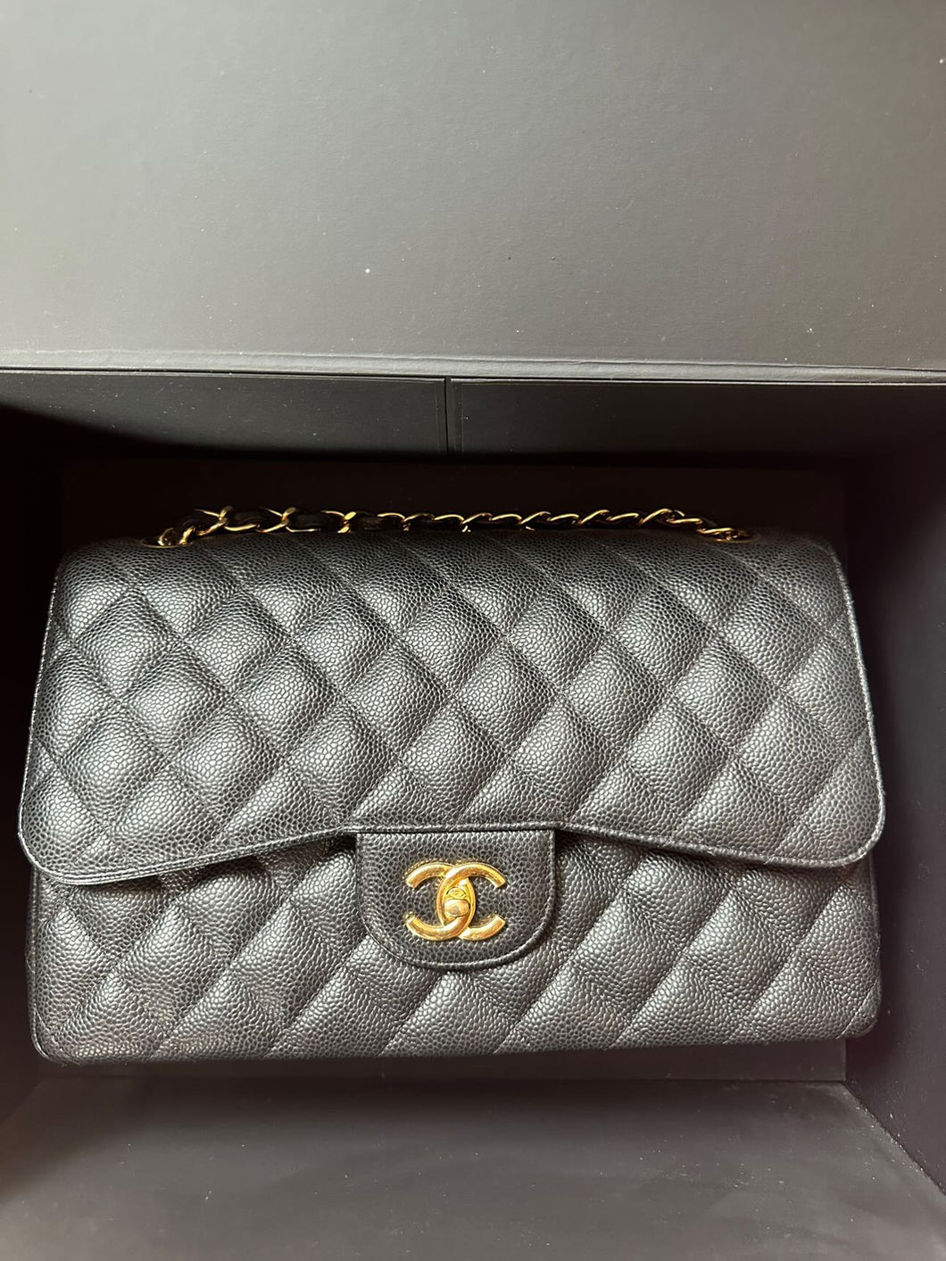 Chanel series 27 (2018/2019) Black Caviar GHW Jumbo Timeless Classic Double Flap Bag