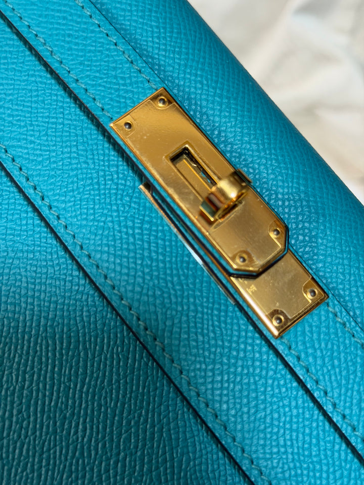 Hermes Kelly 28 Sellier Epsom Leather SO Bleu Paon GHW Stamp D 2019