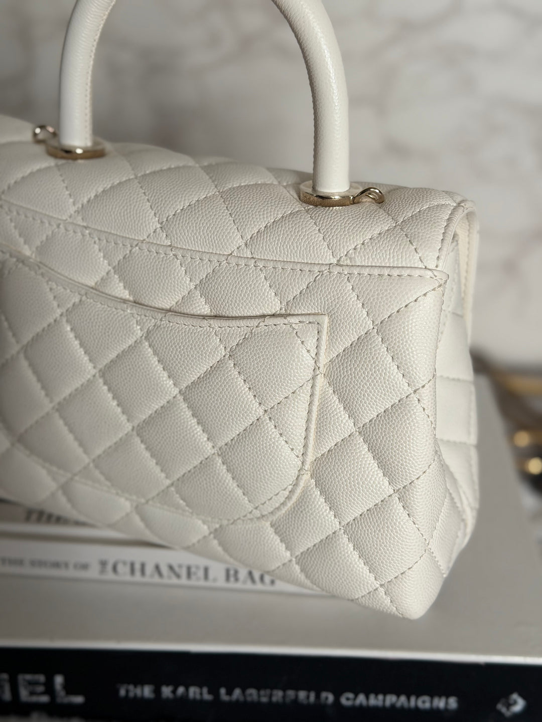 CHANEL White Caviar LGHW Coco Handle Flap Bag Size SMALL with detachable Strap Microchipped