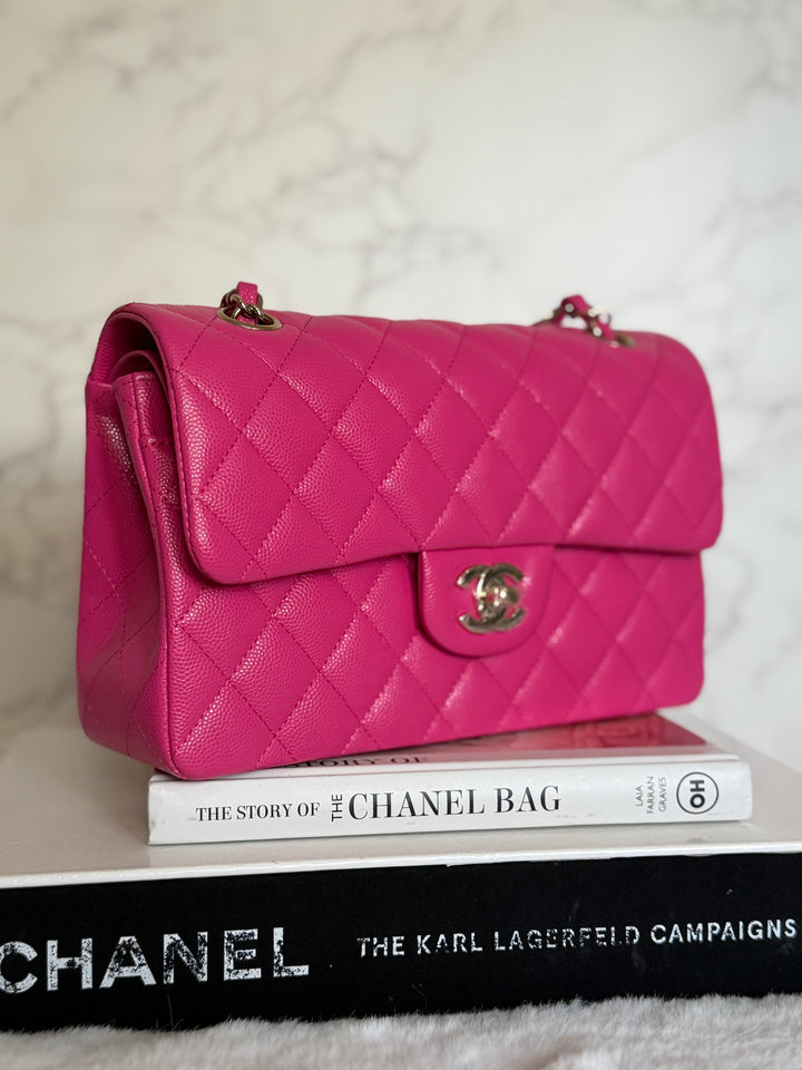 CHANEL 22P/K Hot Barbie Pink Caviar LGHW Small Timeless Classic Double Flap Bag 2022