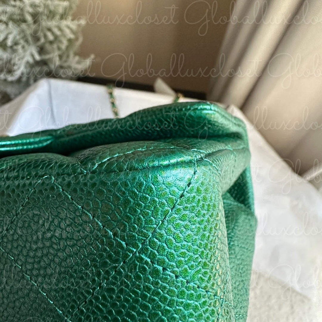 CHANEL 18S Series 25 Emerald Green Caviar LGHW Mini rectangular flap bag 2018 RARE UNICORN FIND