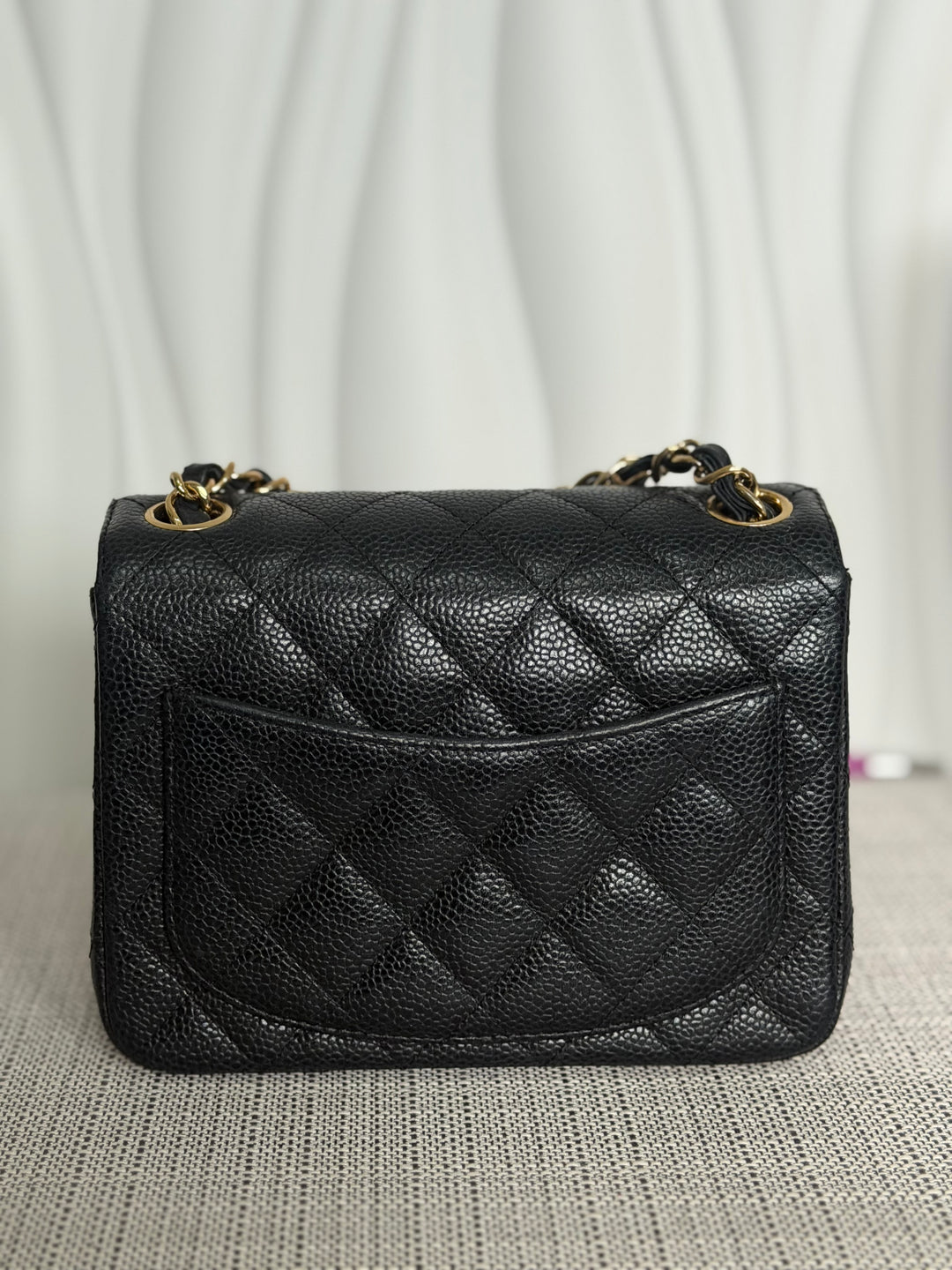 CHANEL series 13 Black Caviar GHW Vintage Square Mini Flap Bag with Edge stitching
