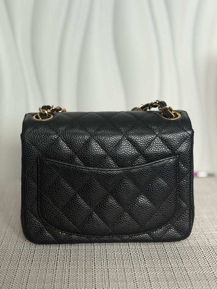 CHANEL series 13 Black Caviar GHW Vintage Square Mini Flap Bag with Edge stitching