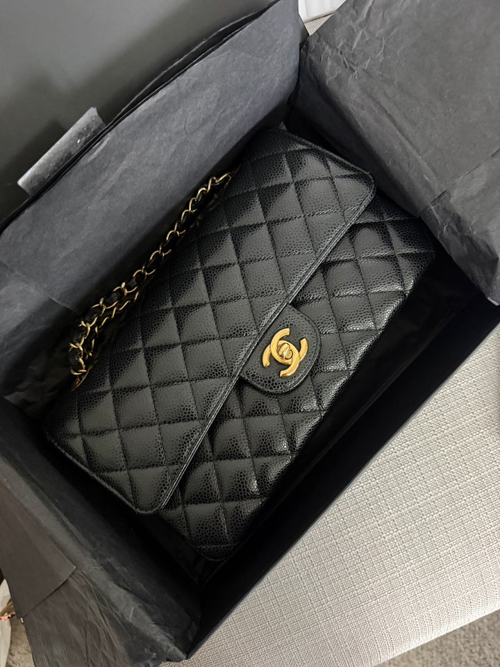 CHANEL 2022 Black Caviar GHW Timeless Classic Medium ML 11.12 Double Flap Bag