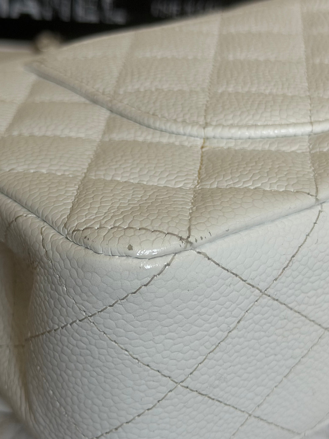 CHANEL series 12 Vintage White Caviar SHW Medium ML Timeless Classic Double Flap Bag 2009